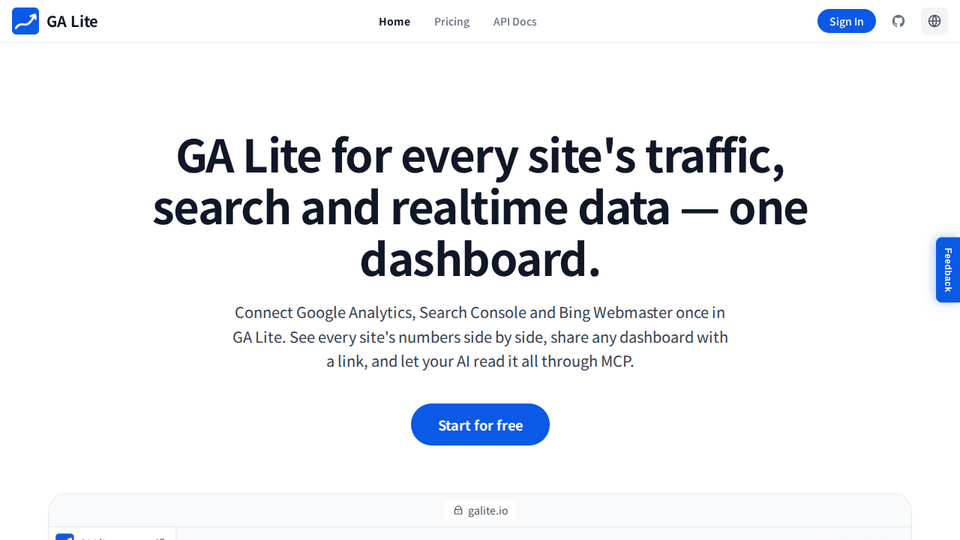 Screenshot of GA Lite