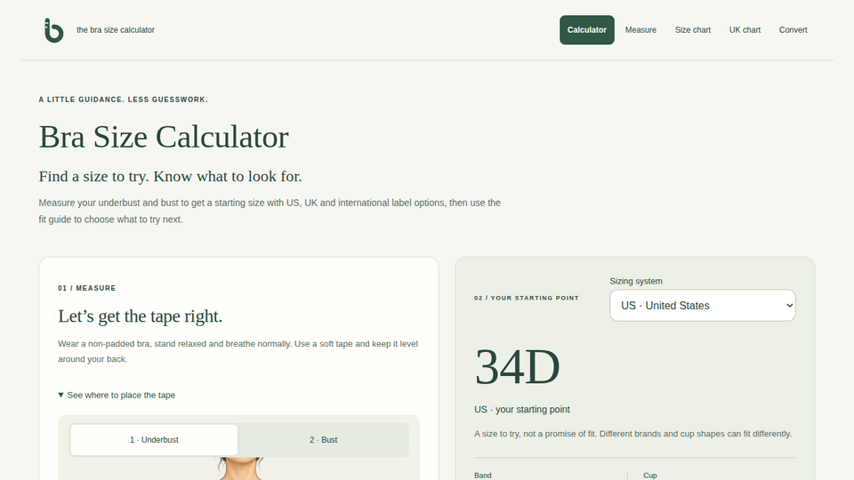 Screenshot of The Bra Size Calculator