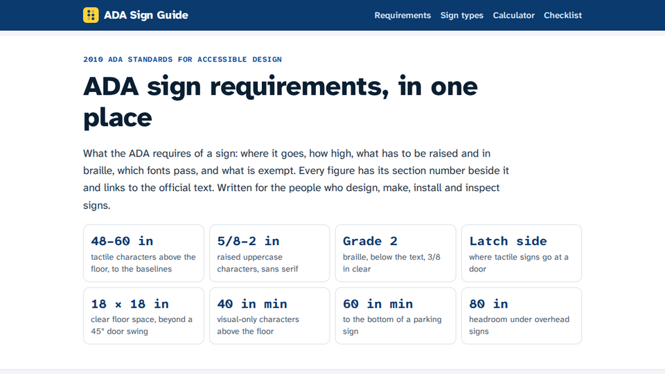 Screenshot of ADA Sign Guide