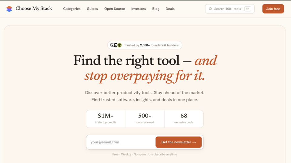 Screenshot of ChooseMyStack
