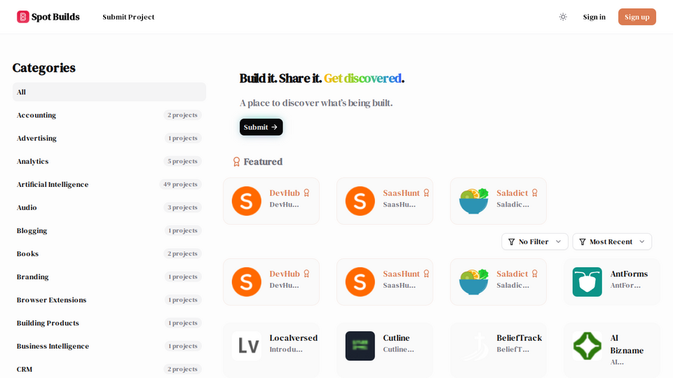 Screenshot of Spot Builds