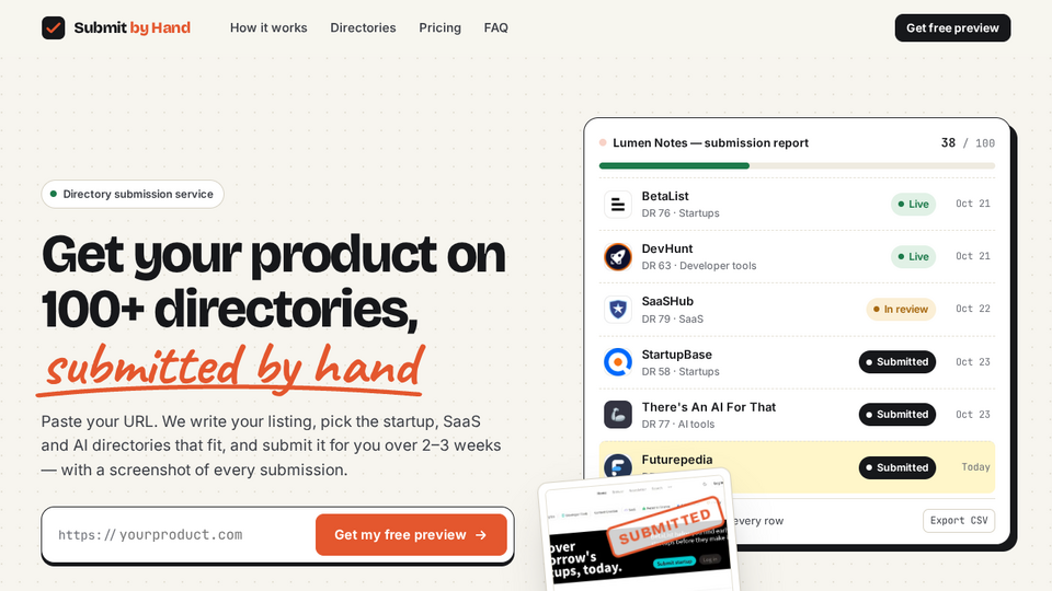 Screenshot of Submit by Hand