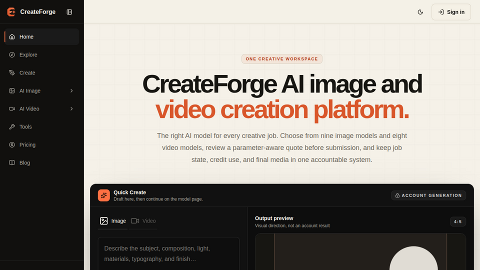Screenshot of CreateForge AI