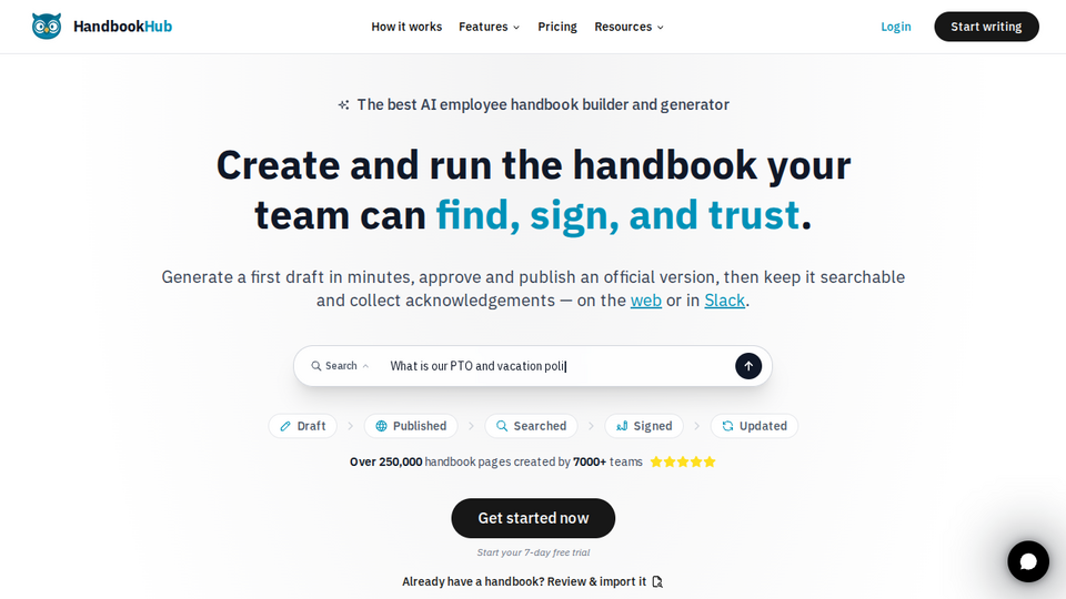 Screenshot of HandbookHub
