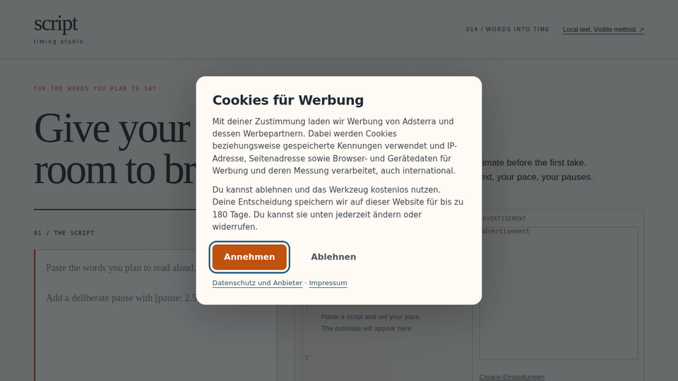Screenshot of Script To Minutes