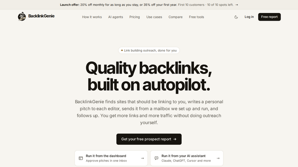 Screenshot of BacklinkGenie