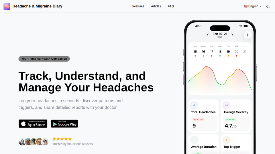 Screenshot of Headache Migraine Diary