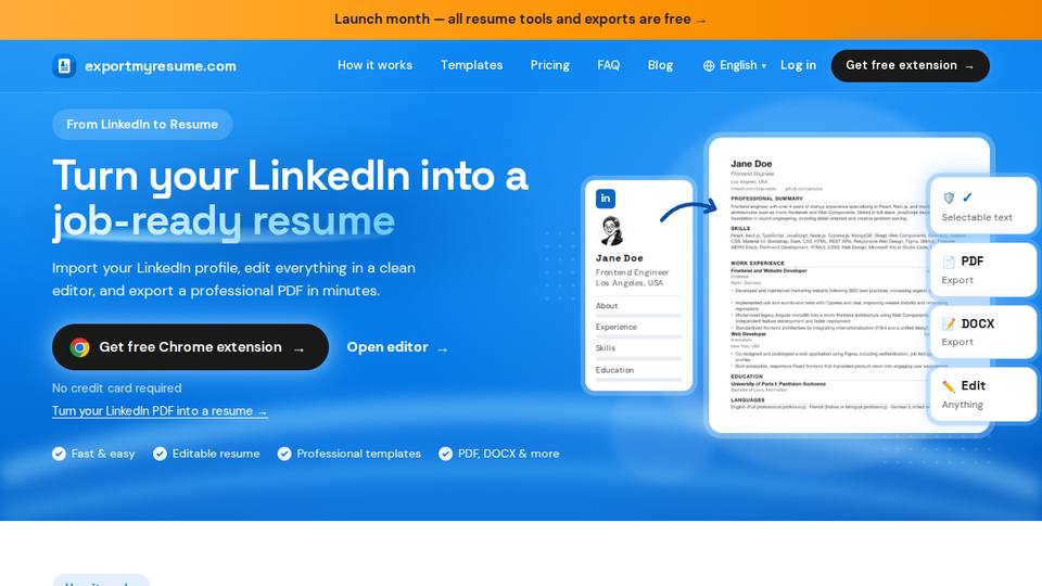 Screenshot of ExportMyResume