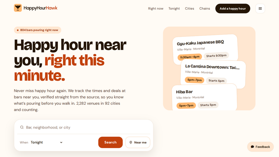Screenshot of Happy Hour Hawk
