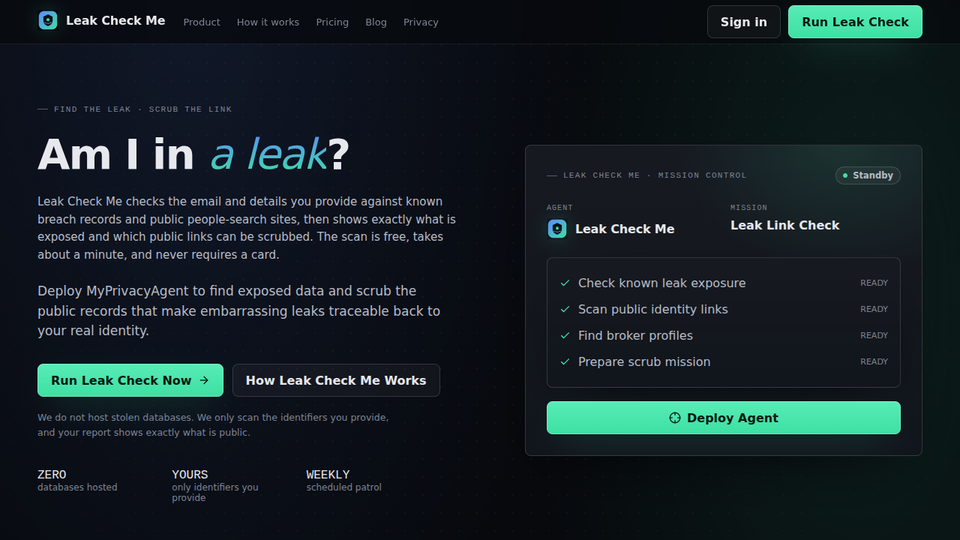 Screenshot of Leak Check Me