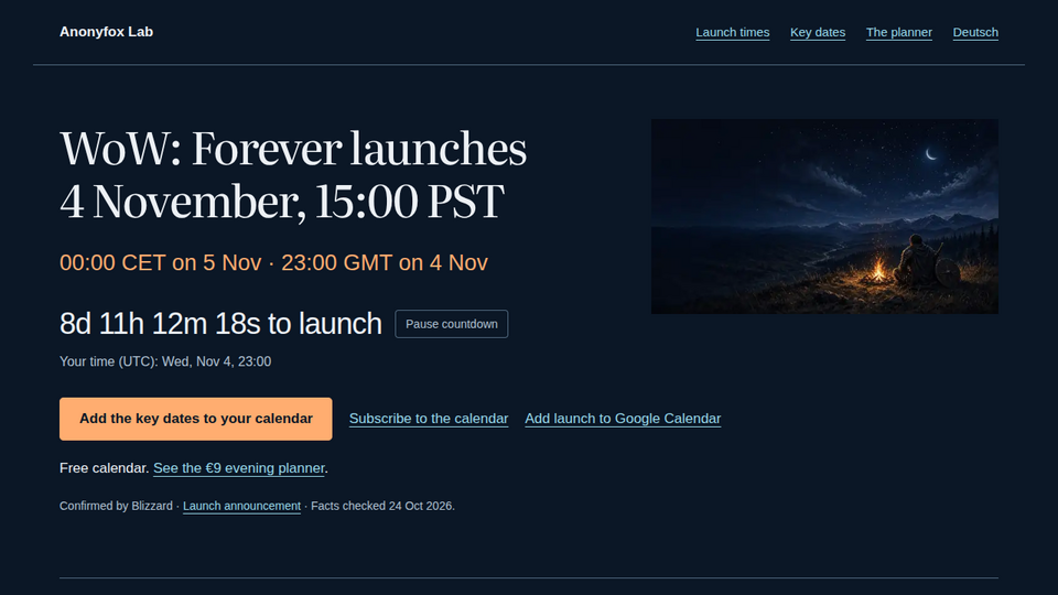 Screenshot of WoW: Forever Planner