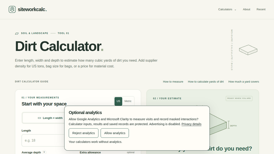 Screenshot of Siteworkcalc