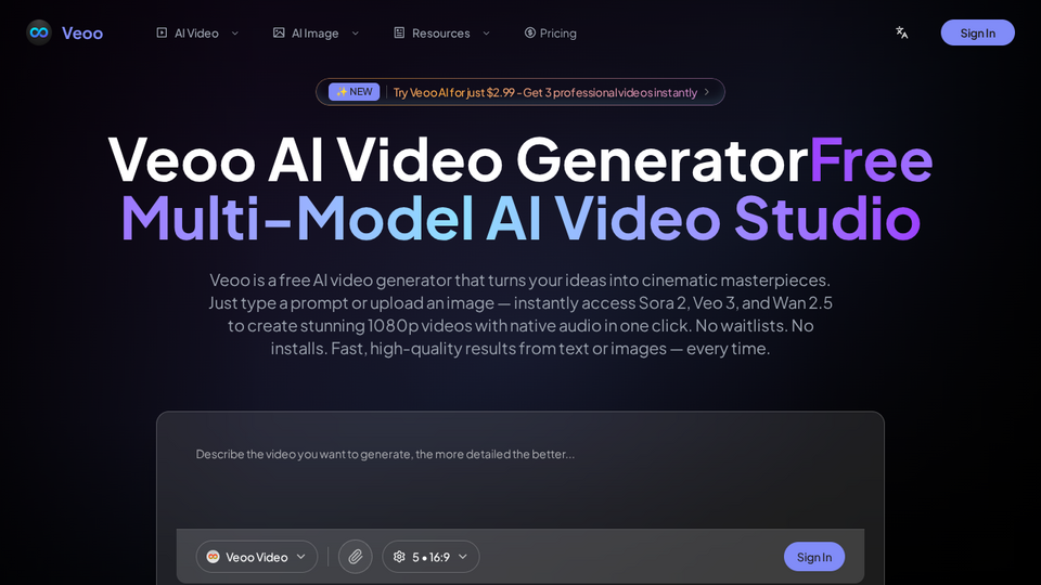 Screenshot of Veoo AI Video Generator