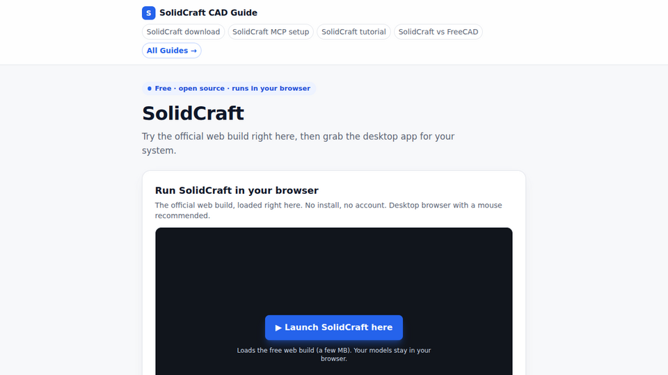 Screenshot of SolidCraft CAD Guide