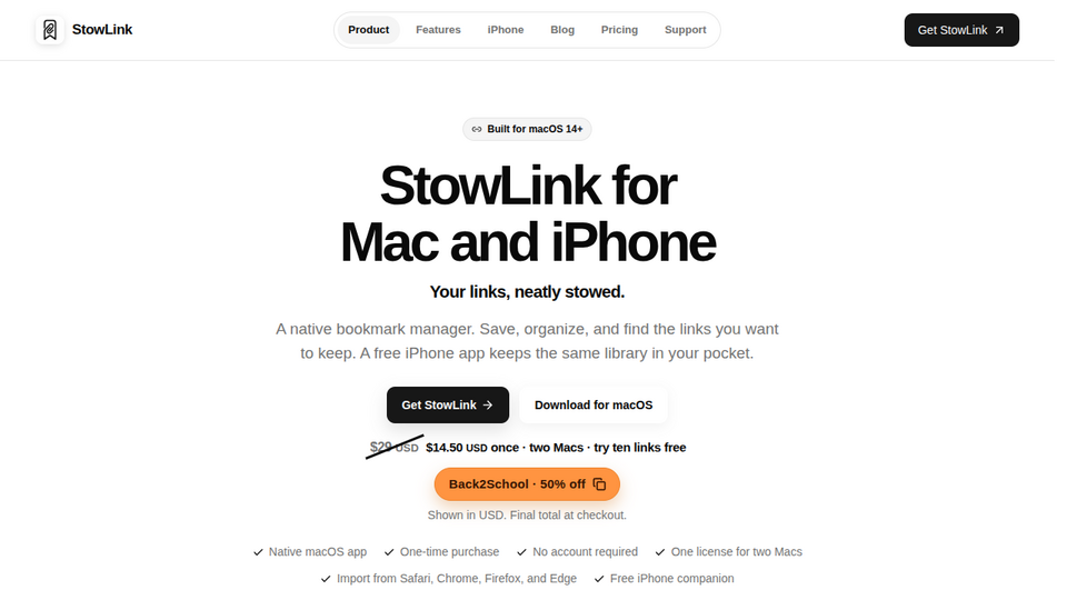 Screenshot of StowLink