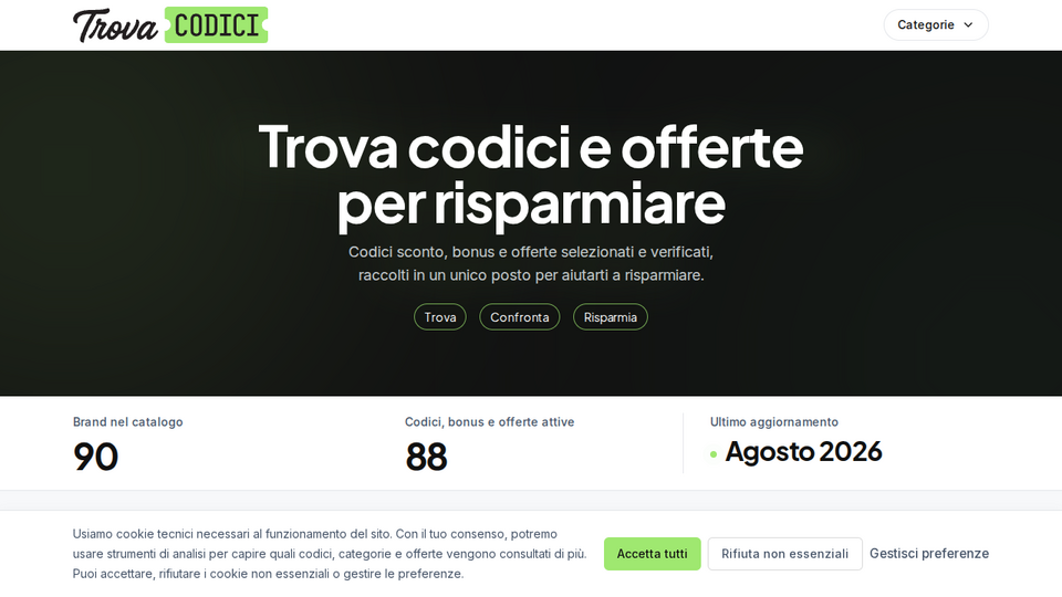 Screenshot of TrovaCodici.com