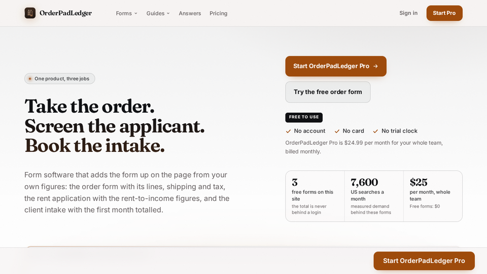 Screenshot of OrderPadLedger