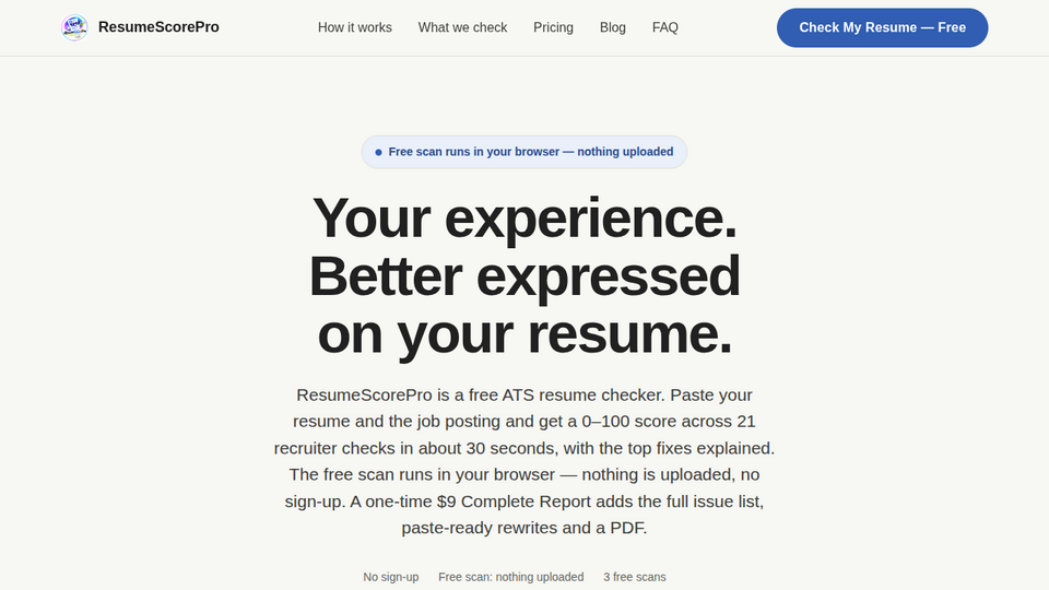 Screenshot of ResumeScorePro