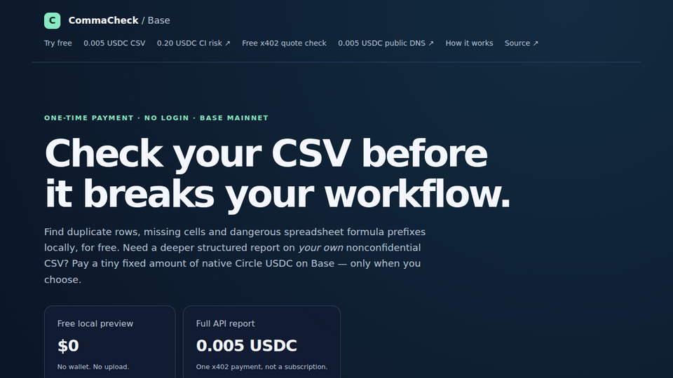 Screenshot of CommaCheck Base