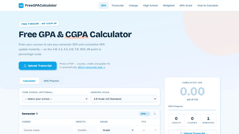 Screenshot of FreeGPACalculator