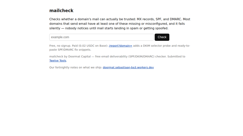 Screenshot of mailcheck