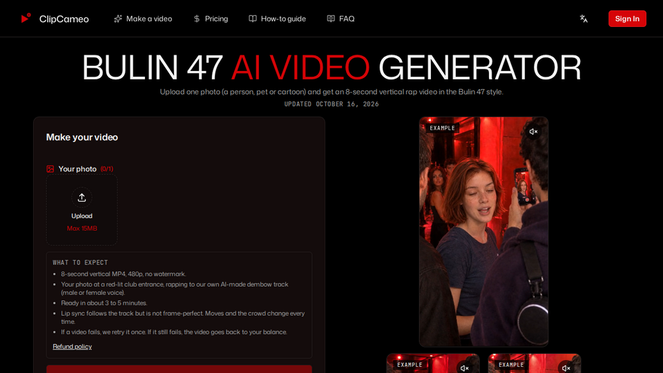 Screenshot of ClipCameo