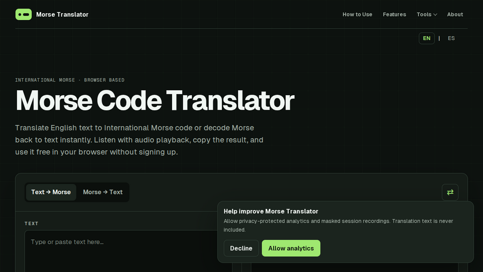 Screenshot of Morse Code Translator