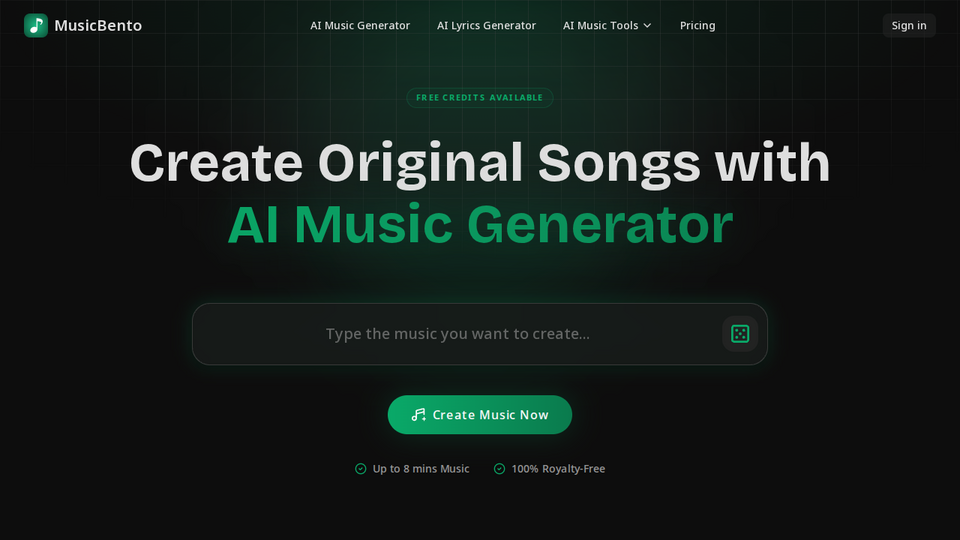 Screenshot of MusicBento