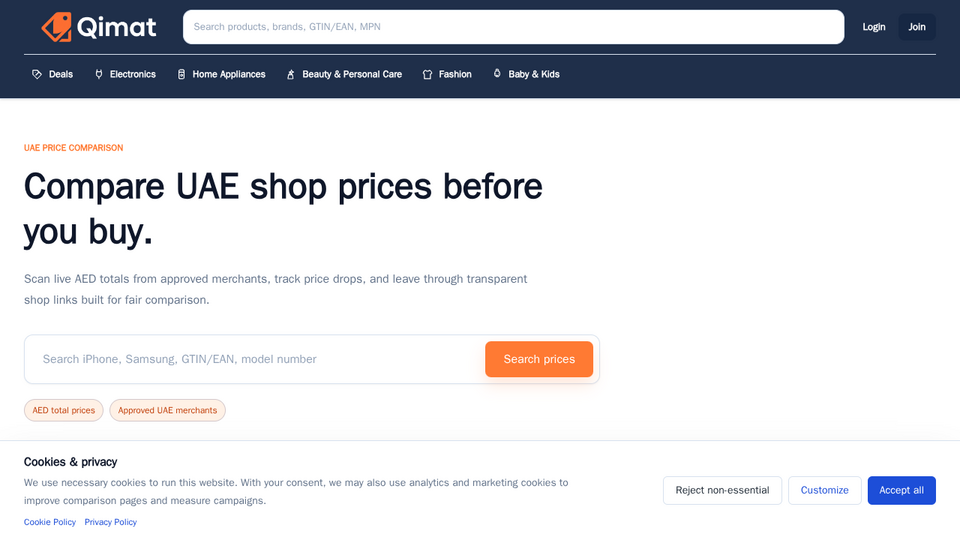 Screenshot of Qimat– UAE Price Compare