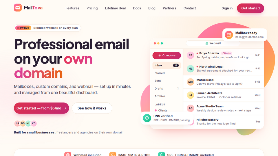 Screenshot of MailTova