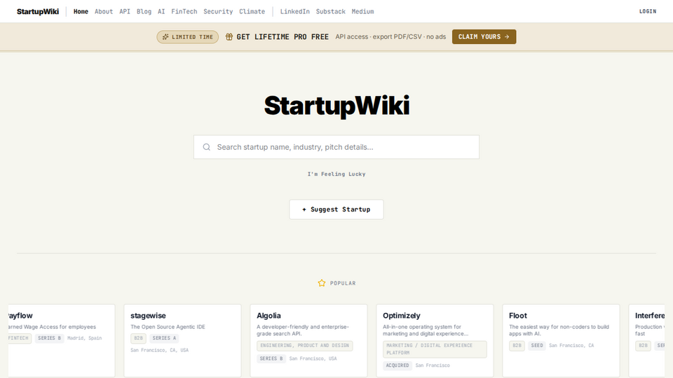 Screenshot of StartupWiki