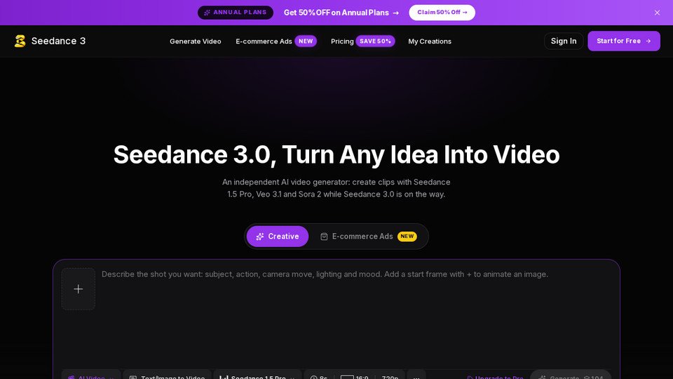 Screenshot of Seedance 3