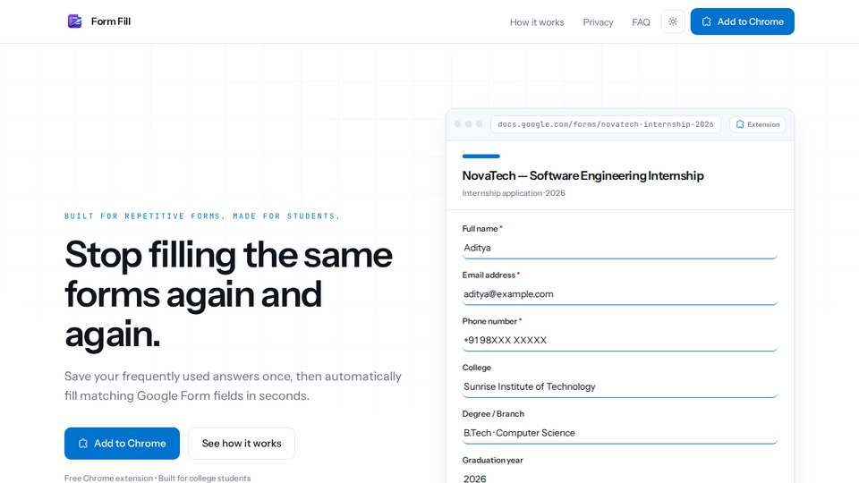 Screenshot of Form Fill