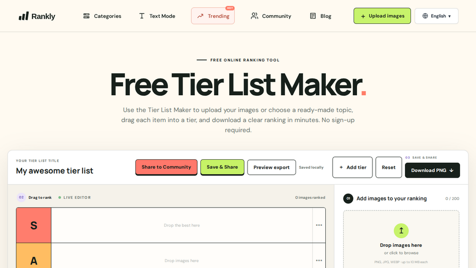 Screenshot of Tier List Maker