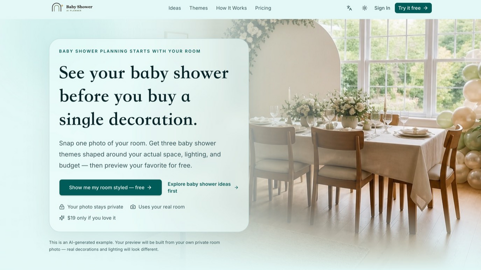Screenshot of BabyShower AI Planner