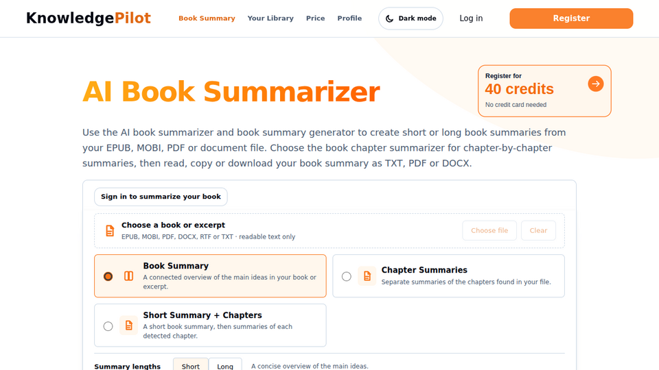 Screenshot of AI Book Summarizer