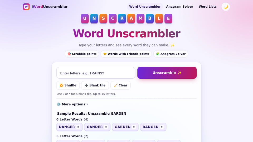 Screenshot of iWordUnscrambler