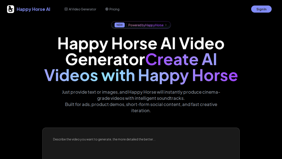 Screenshot of Happy Horse AI Video Gen