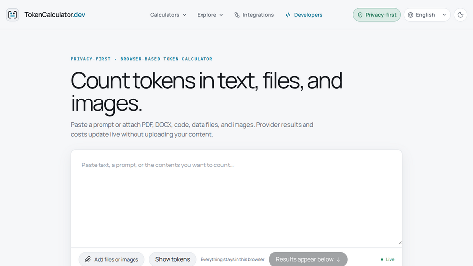 Screenshot of TokenCalculator.dev