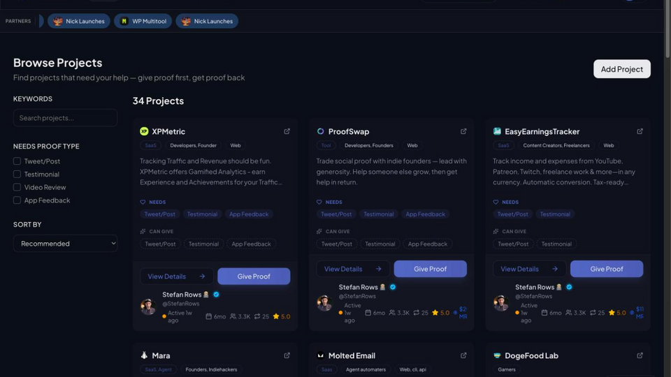 Screenshot of ProofSwap