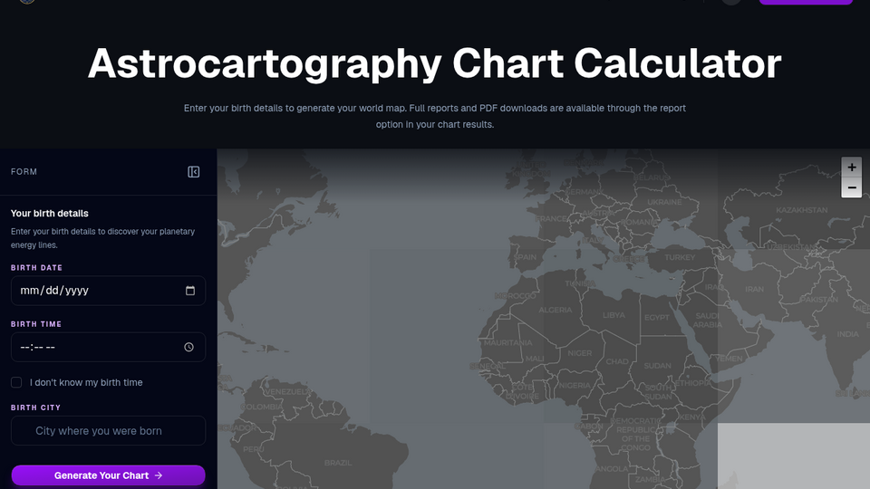 Screenshot of Astrocartography Chart