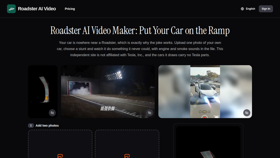 Screenshot of Roadster AI Video