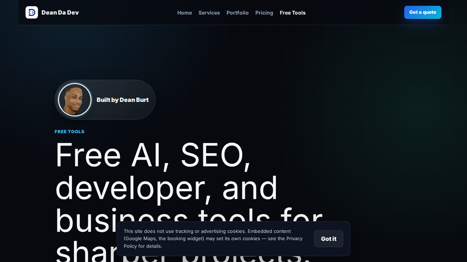 Screenshot of Dean Da Dev Tools Hub