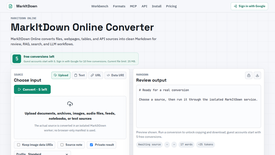 Screenshot of MarkItDown Online
