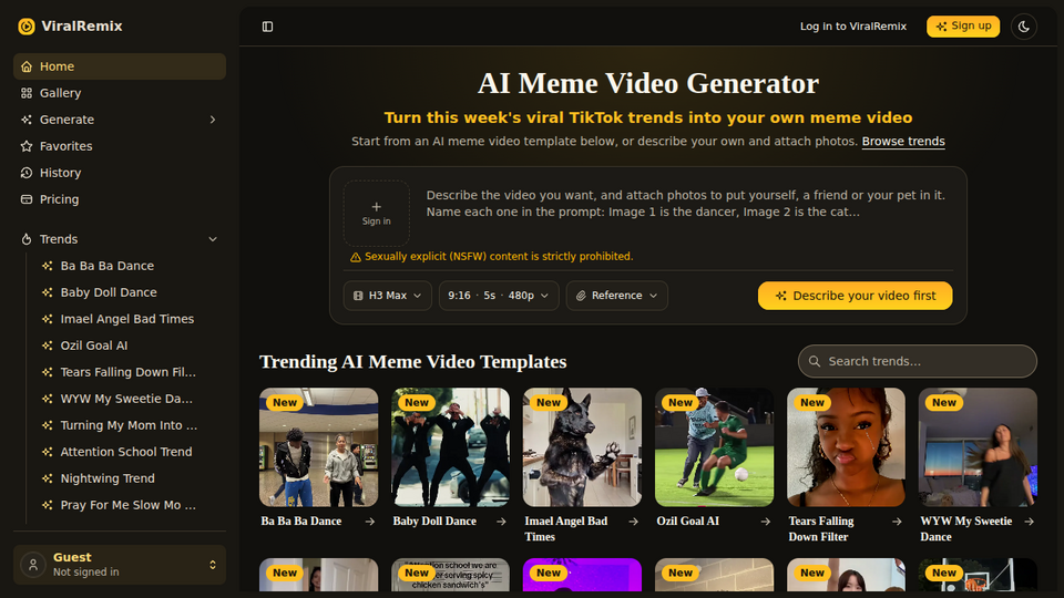 Screenshot of ViralRemix