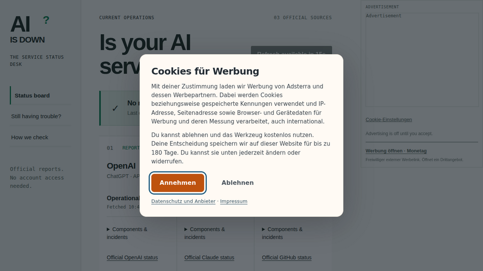 Screenshot of AI Is Down