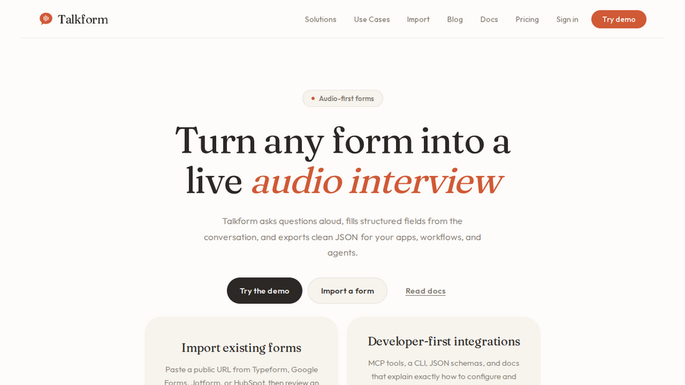 Screenshot of Talkform