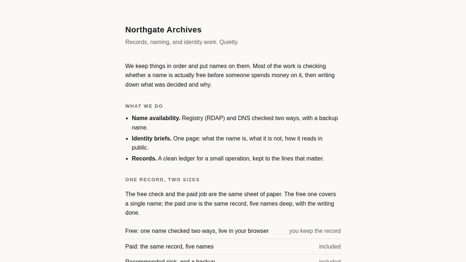 Screenshot of Northgate Archives