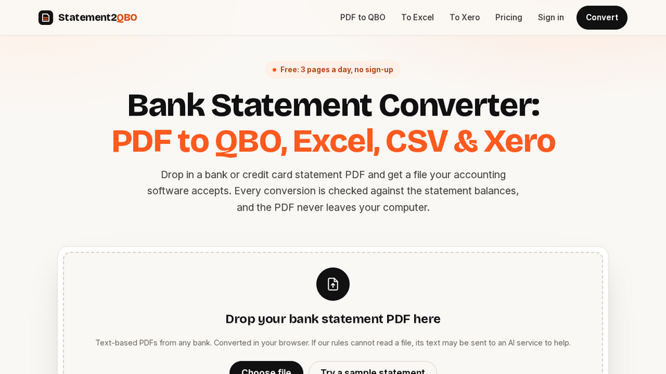 Screenshot of Statement2QBO