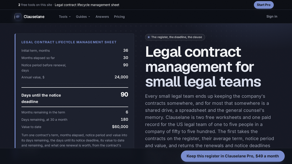 Screenshot of Clauselane